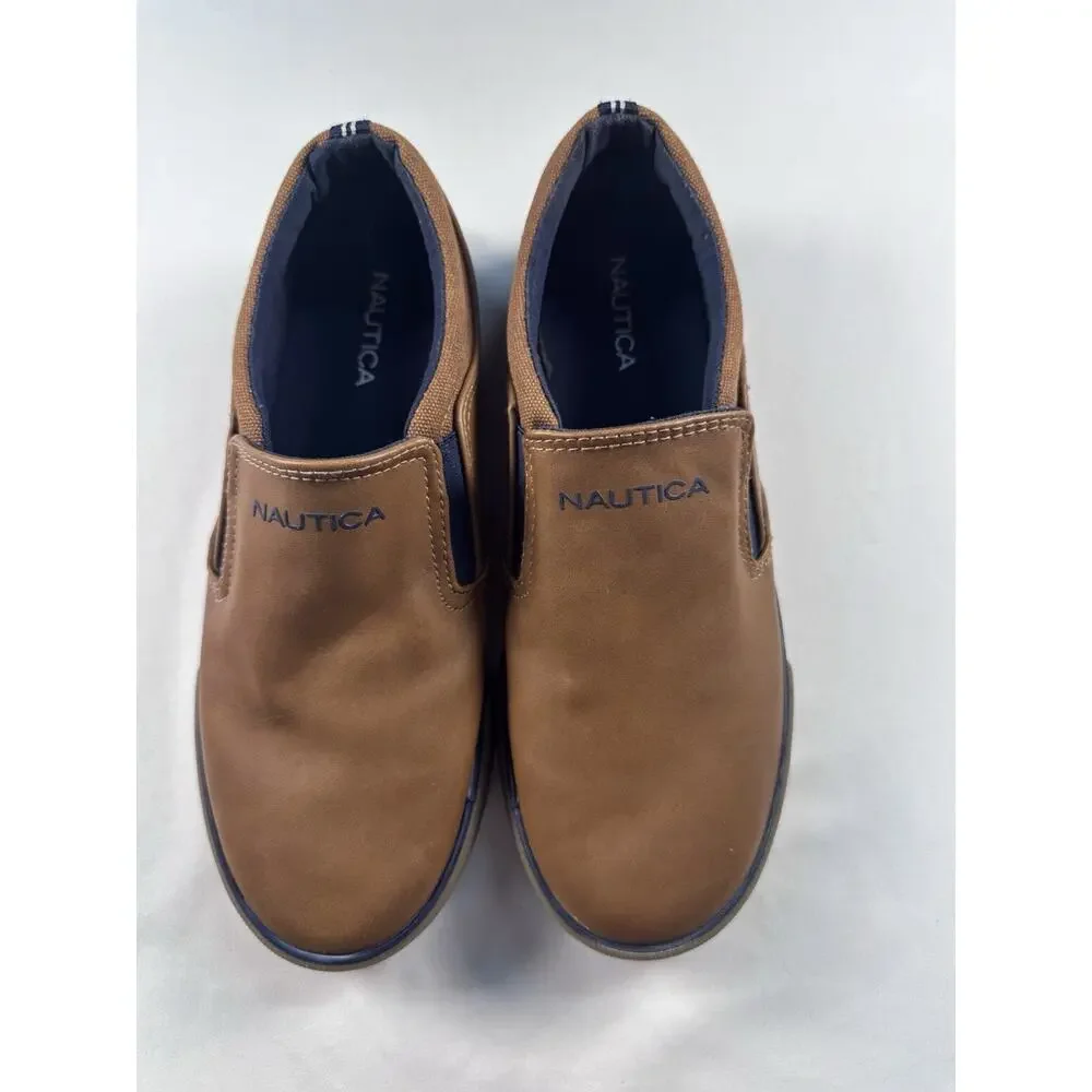 Nautica Boys Slip-On Casual Shoes Brown Size 5 Youth Loafers Comfort Shoes